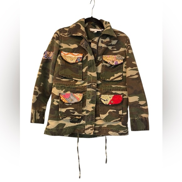Anthropologie Beautiful Stories Embroidered Camoflage Charm Bomber Jacket Small - Picture 3 of 8